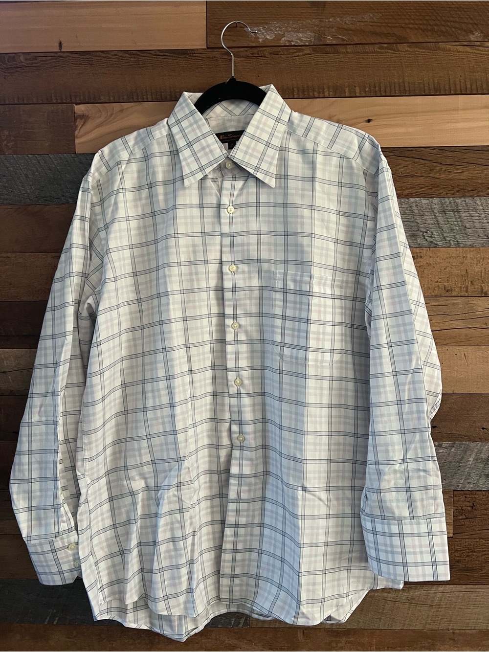 Ben Sherman men’s Light Blue Plaid Button-Up Shirt size 16